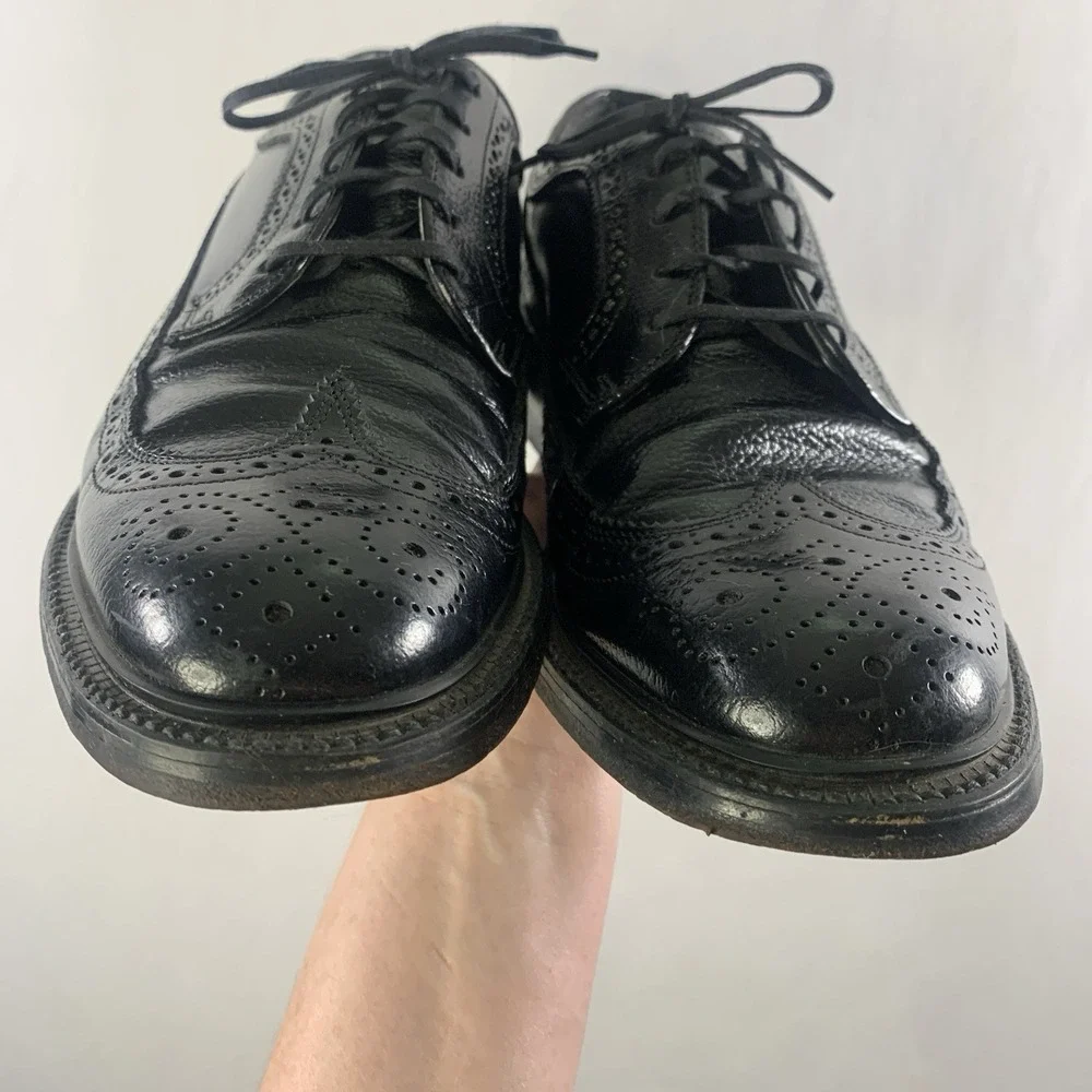 VTG Hanover Mens Longwing Wingtip Brogue Derby Oxford Dress Shoes Size 8.5 Black